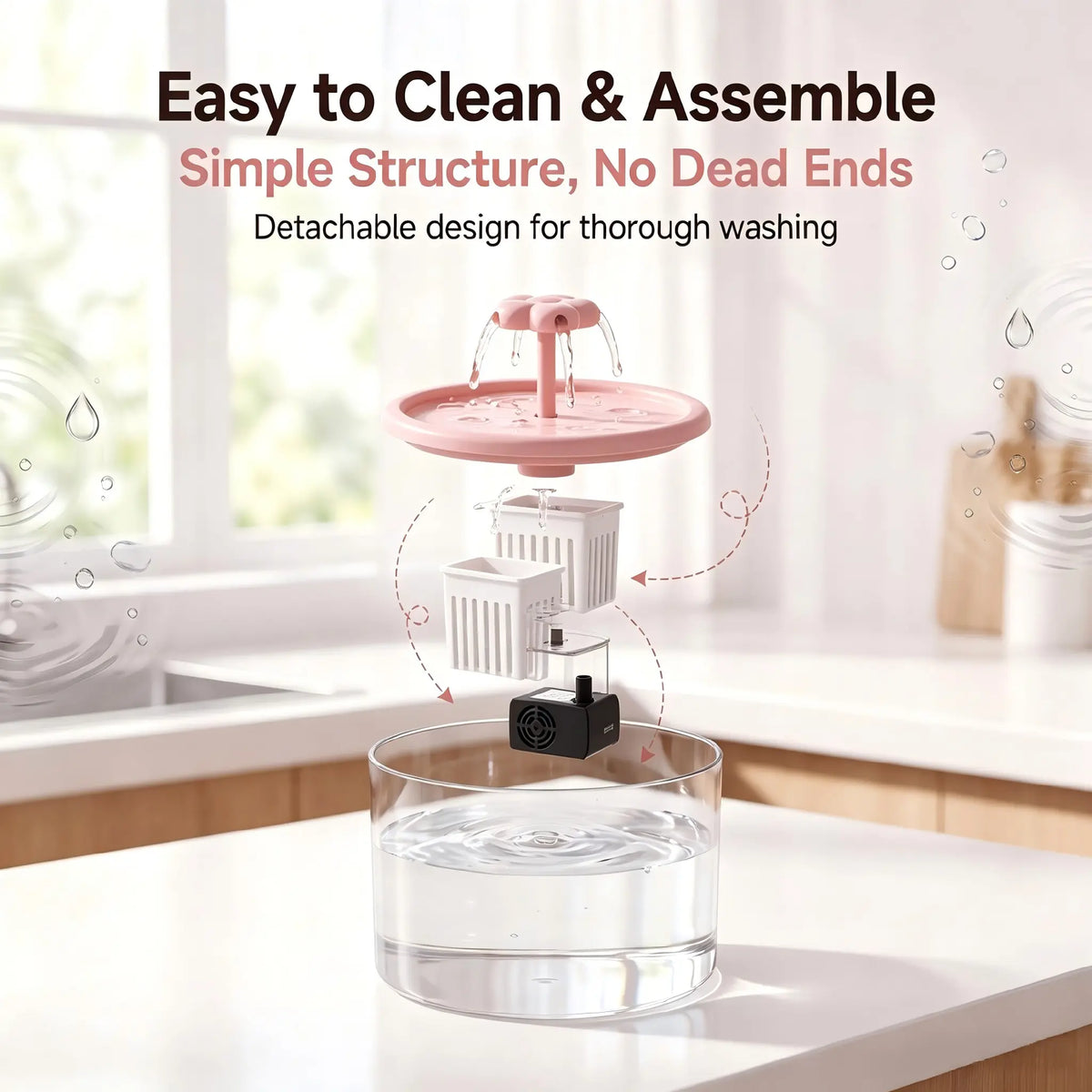 Cat Water Fountain Dispenser - Transparent Design, Quiet Operation, USB-Powered with Recirculating Filter for Indoor Use