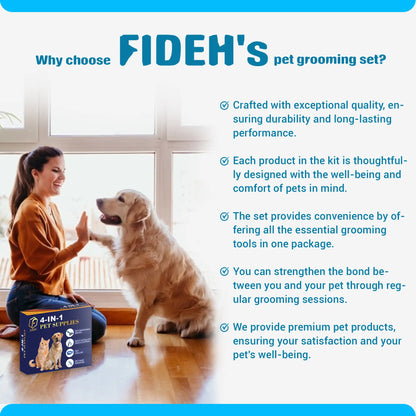 FIDEH 4-in-1 Pet Care Set: Reusable Cat and Dog Hair Remover Brush, Double-Sided Shedding Brush, Nail Clippers and Trimmers, Razor Sharp Blade, and Nylon Collar for Medium Dogs (4 Pieces, Pink)
