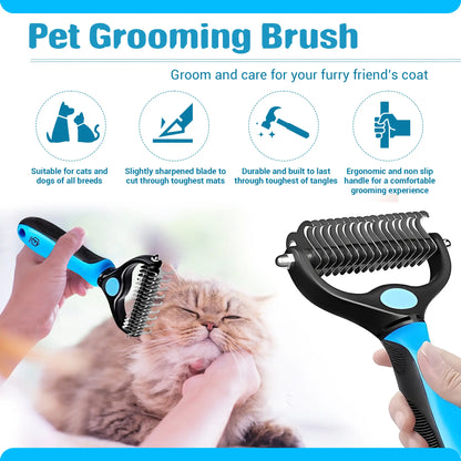 FIDEH 4-in-1 Pet Care Set: Reusable Cat and Dog Hair Remover Brush, Double-Sided Shedding Brush, Nail Clippers and Trimmers, Razor Sharp Blade, and Nylon Collar for Medium Dogs (4 Pieces, Pink)