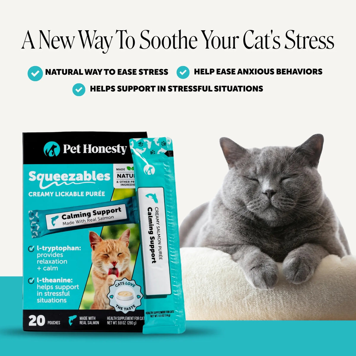 Pet Honesty Calming Lickable Purees for Cats with Real Salmon - 20 Pouches