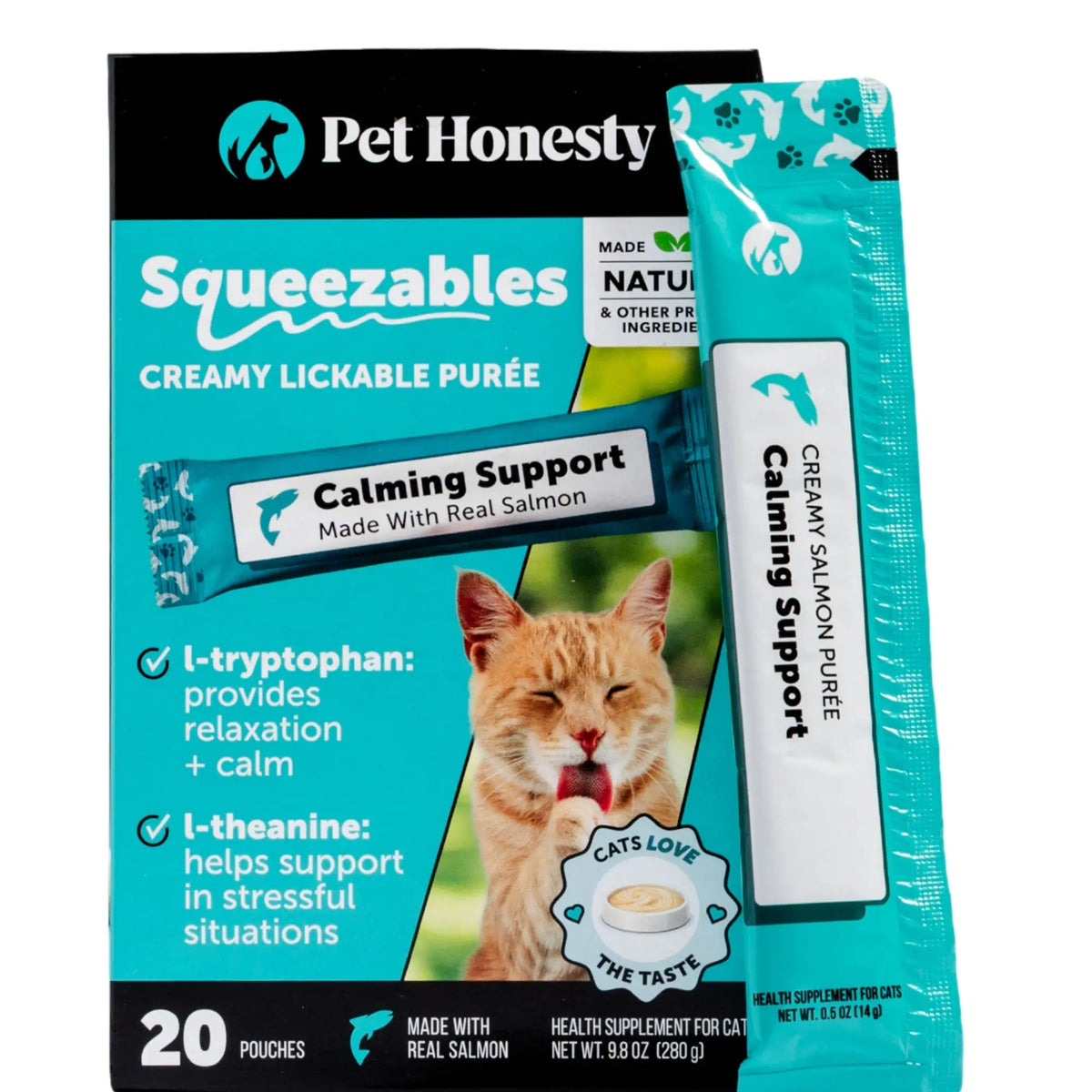 Pet Honesty Calming Lickable Purees for Cats with Real Salmon - 20 Pouches