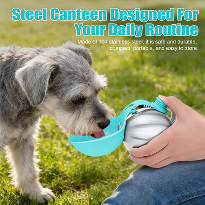 Lumikata 2-in-1 Portable Dog Water Bottle with 10oz Stainless Steel and Silicone Foldable Bowl - Leak-Proof Design for Small Dogs and Pet Feeding Supplies