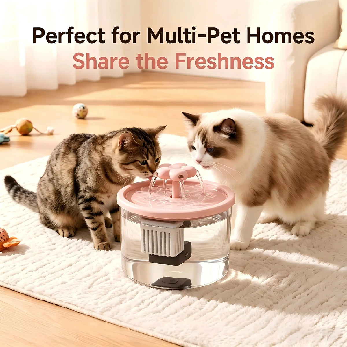 Cat Water Fountain Dispenser - Transparent Design, Quiet Operation, USB-Powered with Recirculating Filter for Indoor Use