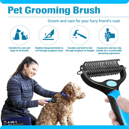 FIDEH 4-in-1 Pet Care Set: Reusable Cat and Dog Hair Remover Brush, Double-Sided Shedding Brush, Nail Clippers and Trimmers, Razor Sharp Blade, and Nylon Collar for Medium Dogs (4 Pieces, Pink)