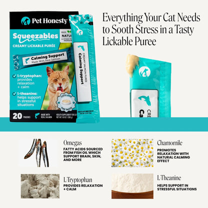 Pet Honesty Calming Lickable Purees for Cats with Real Salmon - 20 Pouches