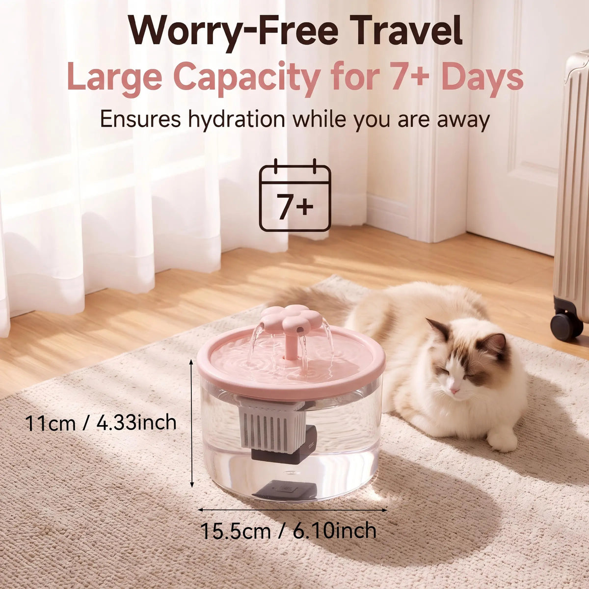 Cat Water Fountain Dispenser - Transparent Design, Quiet Operation, USB-Powered with Recirculating Filter for Indoor Use