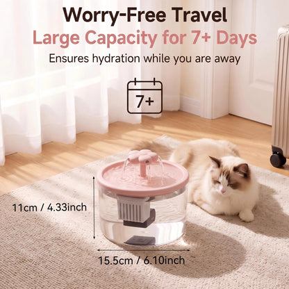 Cat Water Fountain Dispenser - Transparent Design, Quiet Operation, USB-Powered with Recirculating Filter for Indoor Use