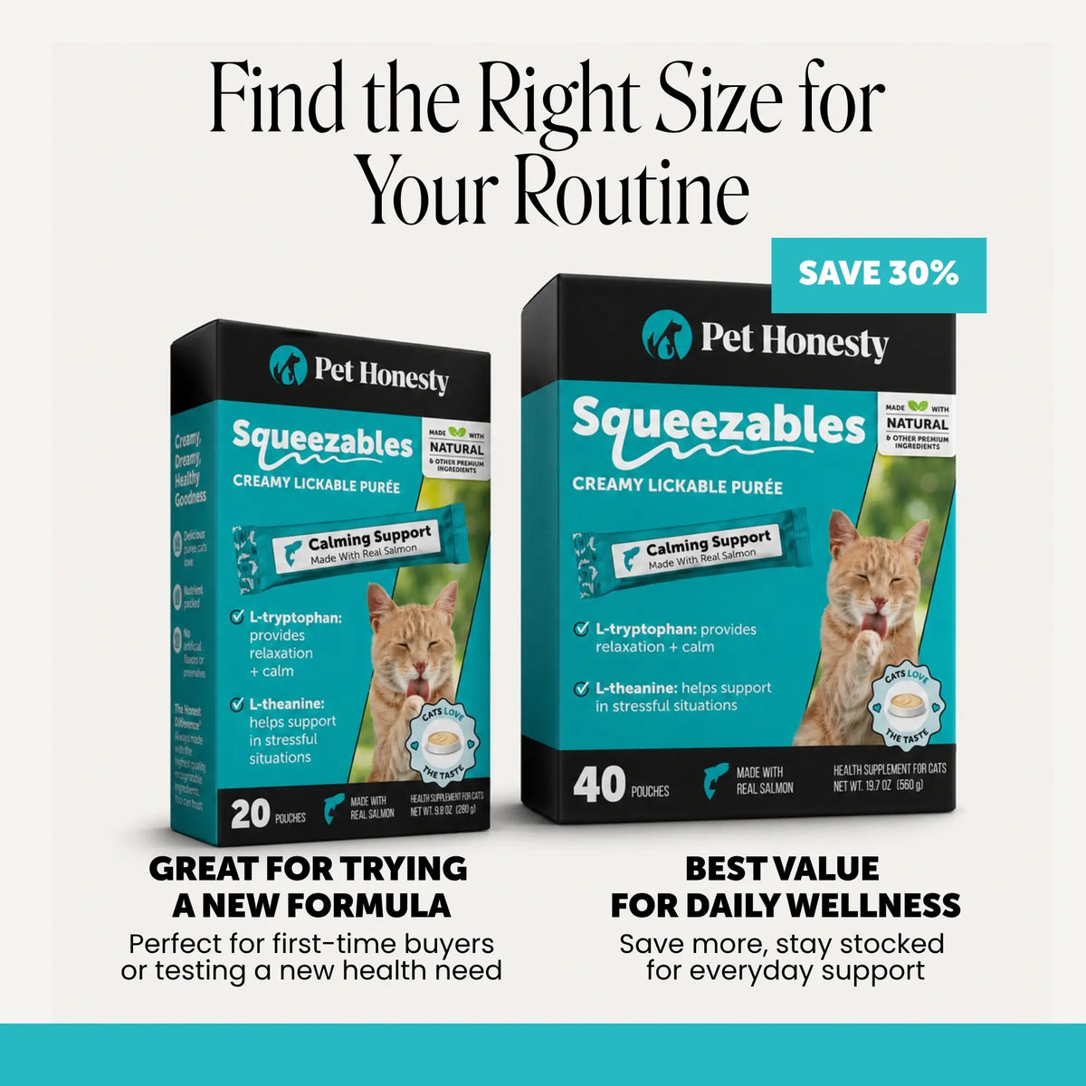 Pet Honesty Calming Lickable Purees for Cats with Real Salmon - 20 Pouches